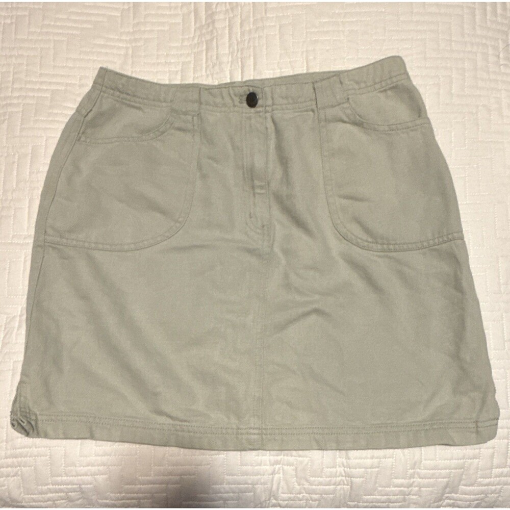 J Jill Green Mini Skirt Button Front Pocket Cotton Linen Size 10 Style 23-5069